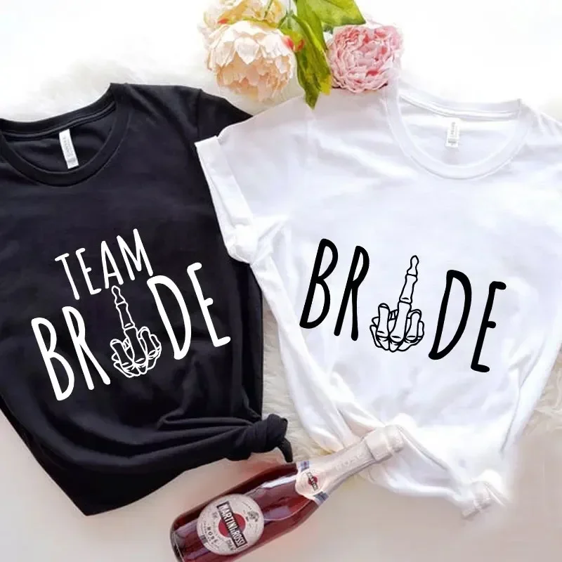 Bachelorette Hen Party Tshirt Future Bride Tshirt Middle Finger Graphic Team Bride T-shirt Bridesmaid Bridal Wedding Tops Cotton