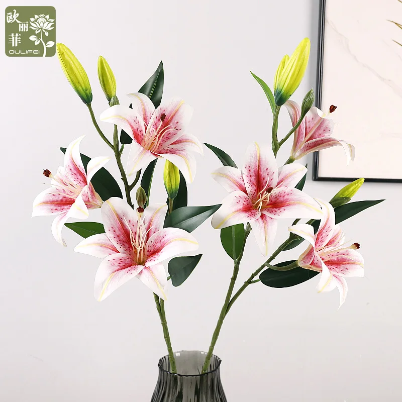 

Искусственные цветы лилии, ветка букета, цветочная композиция, сделай сам, свадебная вечеринка, украшение для дома, реквизит, имитация растений, цветы