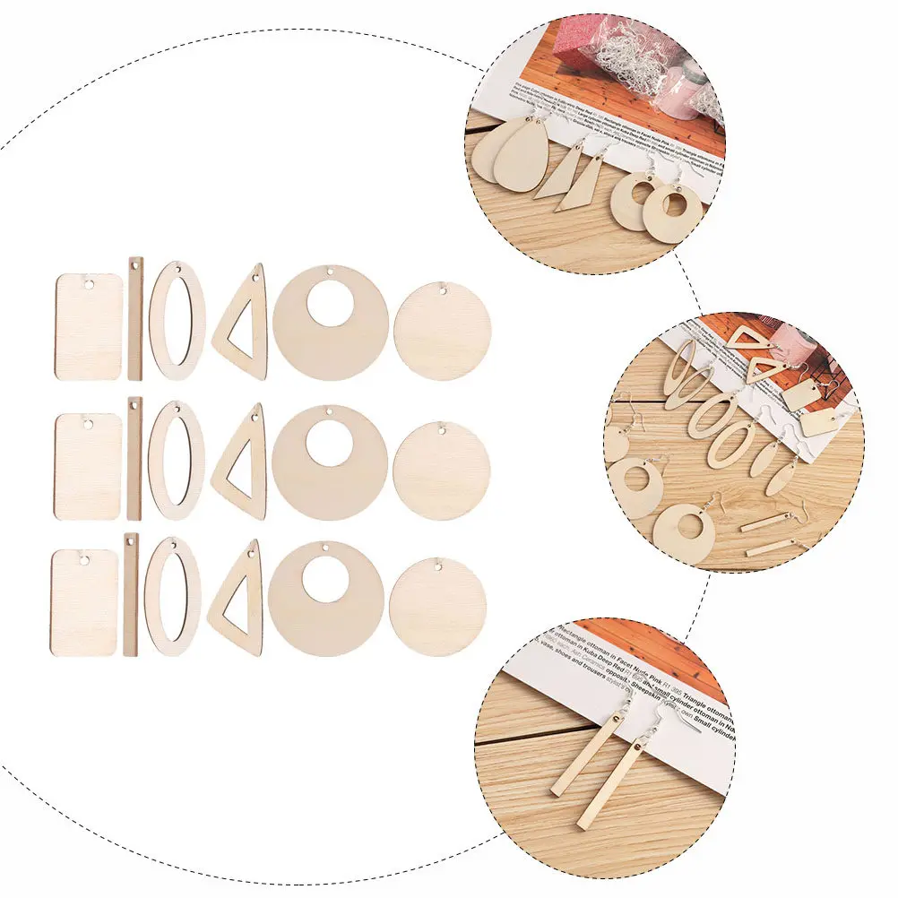 

60Pcs Wood Blanks Charms Ear Pendant DIY Jewelry Making Kit Creative Wooden Jewelry Accessories for Earrings Bracelets Keychains
