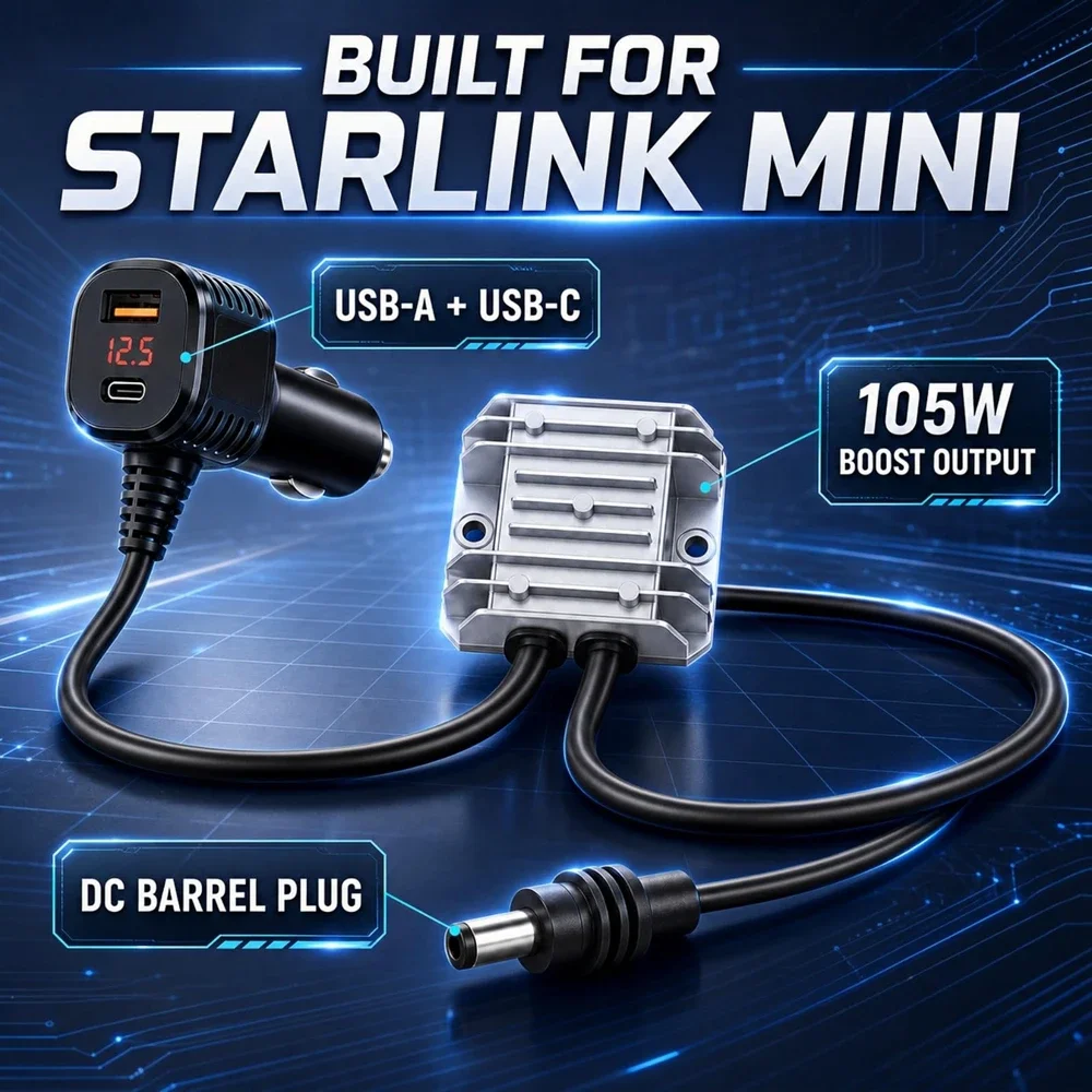 For Starlink Mini Car Cigarette Lighter Adapter 3in1 12V-24V Car Charger Voltage Converter DC Power Cable for RVS Campers Boats