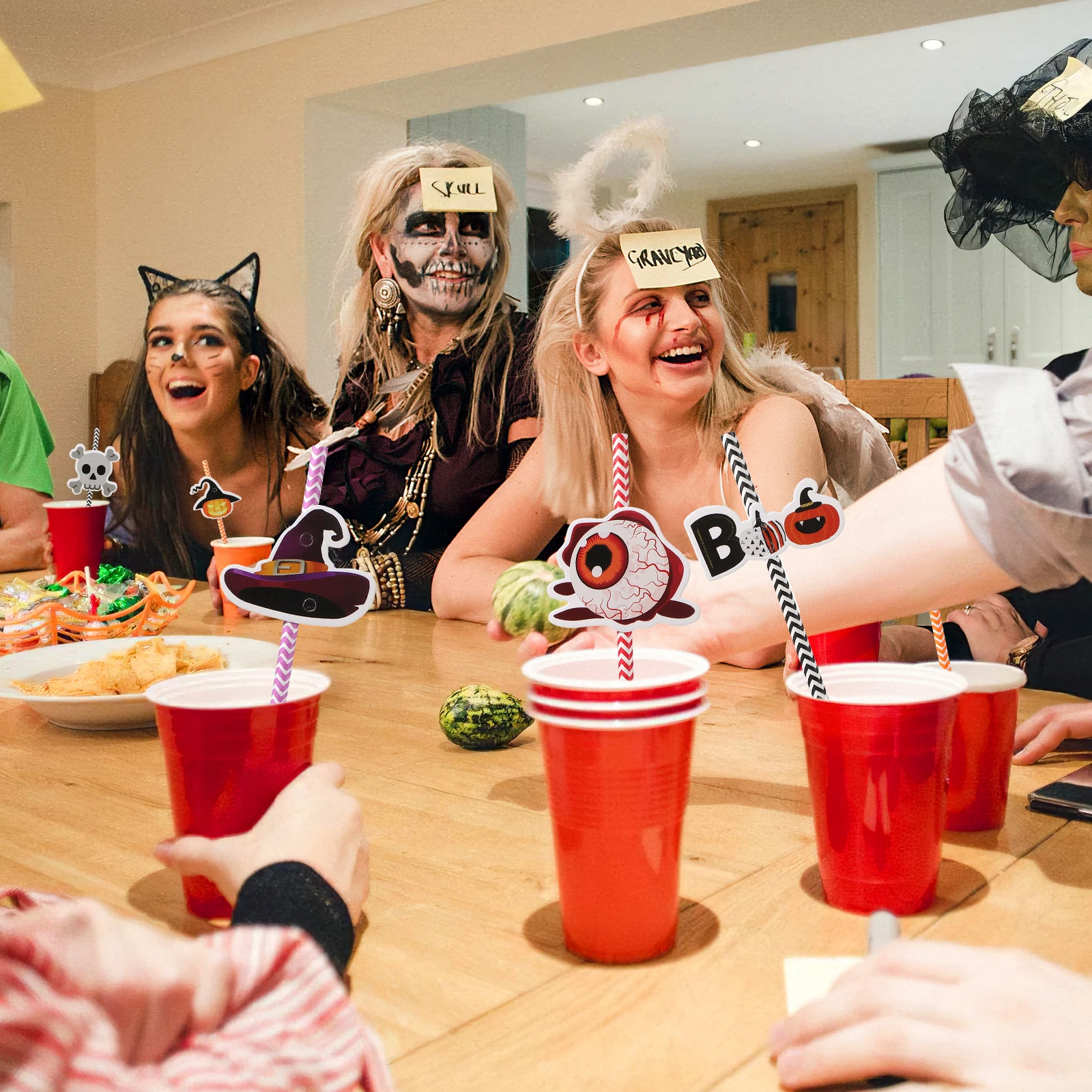 

Halloween Paper Straws Colorful Printing Stripe Drinking Straws For Party Supplies Decoration Spooky Disposable