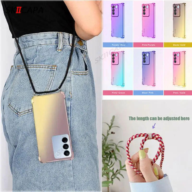 Für vivo v29 lite v27 pro v27e Telefon hülle Cross body Halskette Cord Lanyard Gradient Softcover für vivo v25 e v23 pro v21 v20se