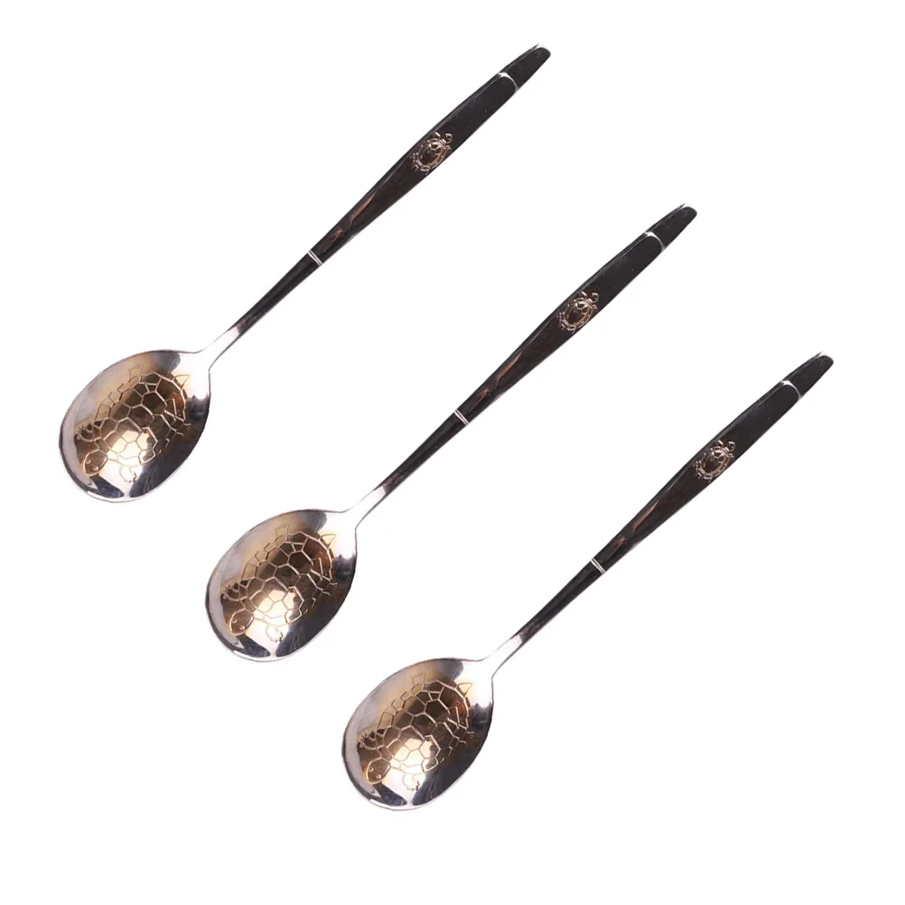 

3pcs Stainless Steel Turtle Pattern Spoons Gold Plated Multi-purpose Kitchen Scoops Serving Utensils for Tea Coffee Dessert