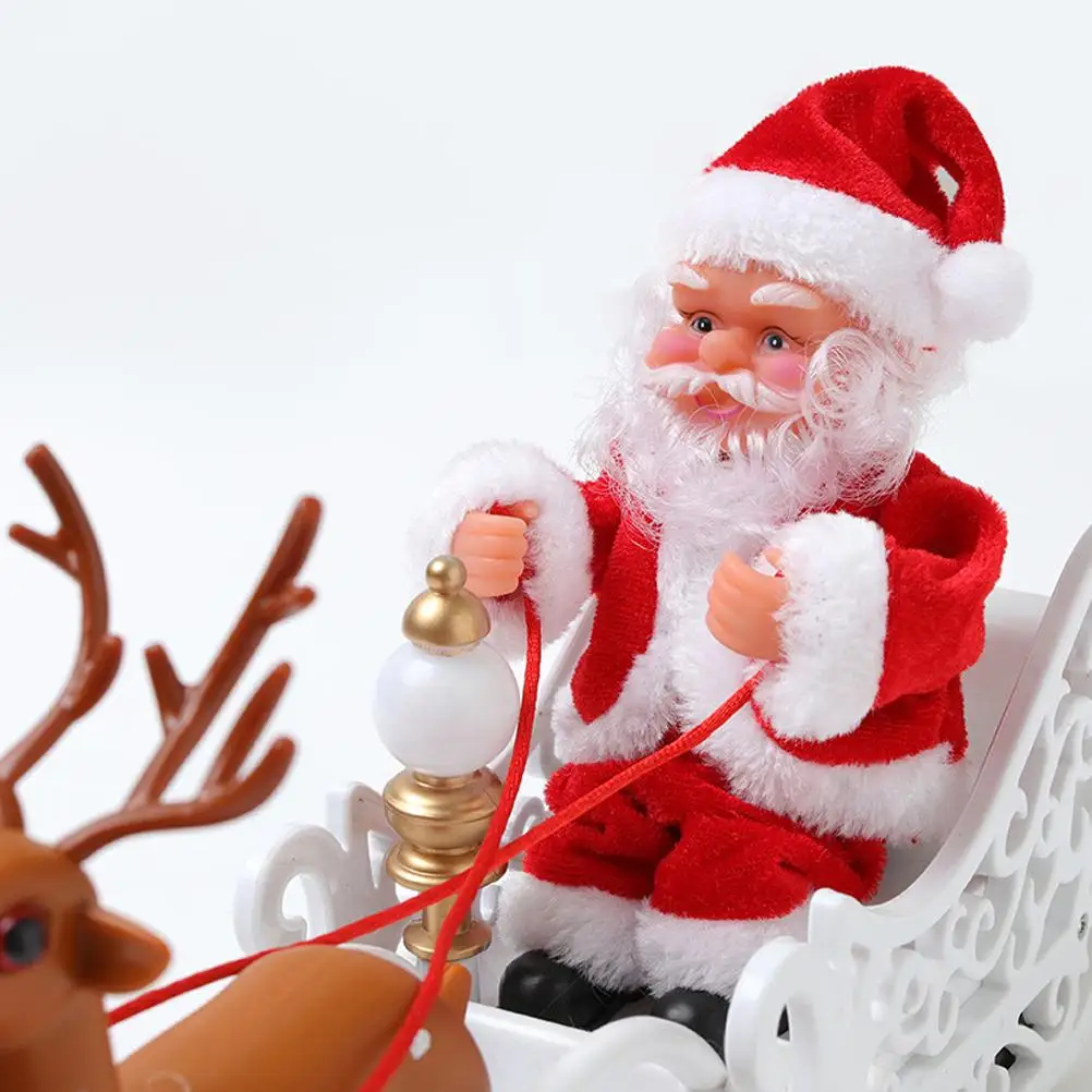 Electric Santa Claus Deer Cart Christmas Santa Claus in Sleigh Toy Christmas Decorations with Music Xmas Santa Figurine Ornament