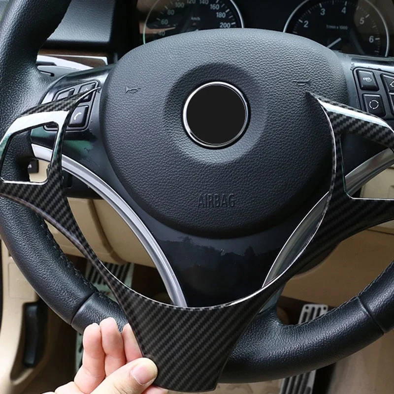 Carbon Faser Auto Lenkrad Panel Dekoration Abdeckung Zierleiste Aufkleber für BMW 1 3er E87 E90 E92 E93 2005-2012