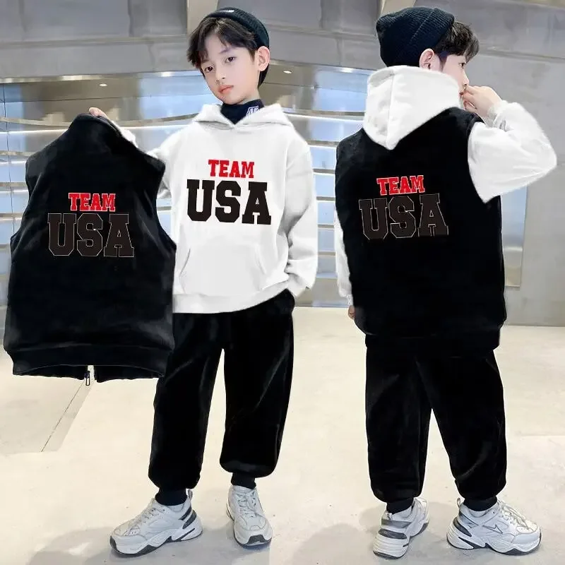 

Baby Boy Girl Clothing Sets printed toddler hooded top Vest and trousers cotton baby set Spring and autumn 3pcs 2024 New