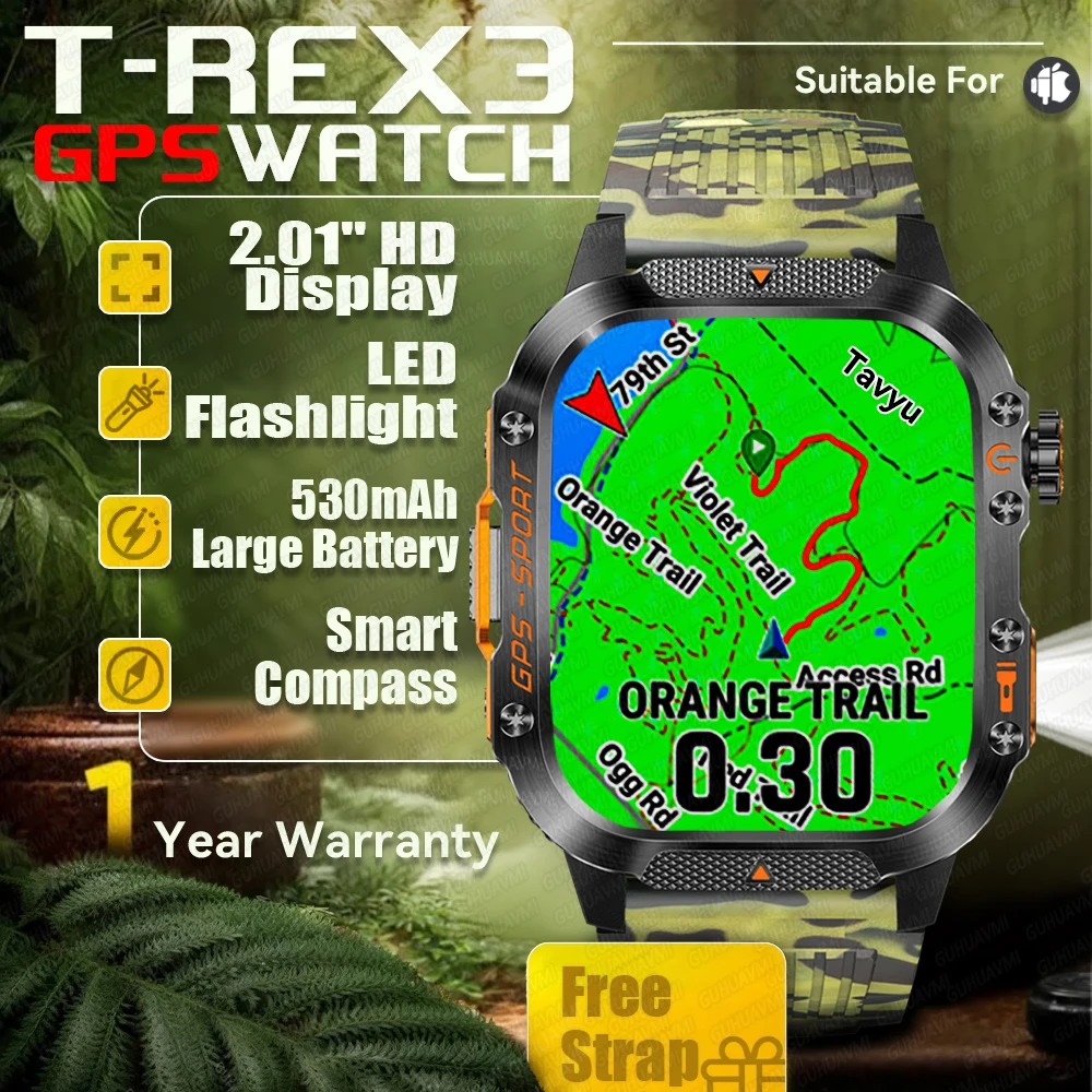 

New 2.01 ” Sapphire HD Screen Swim Sports Smart Watch Built in GPS 540mAh Battery BT Call Smart Bracelet For Man For Android IOS