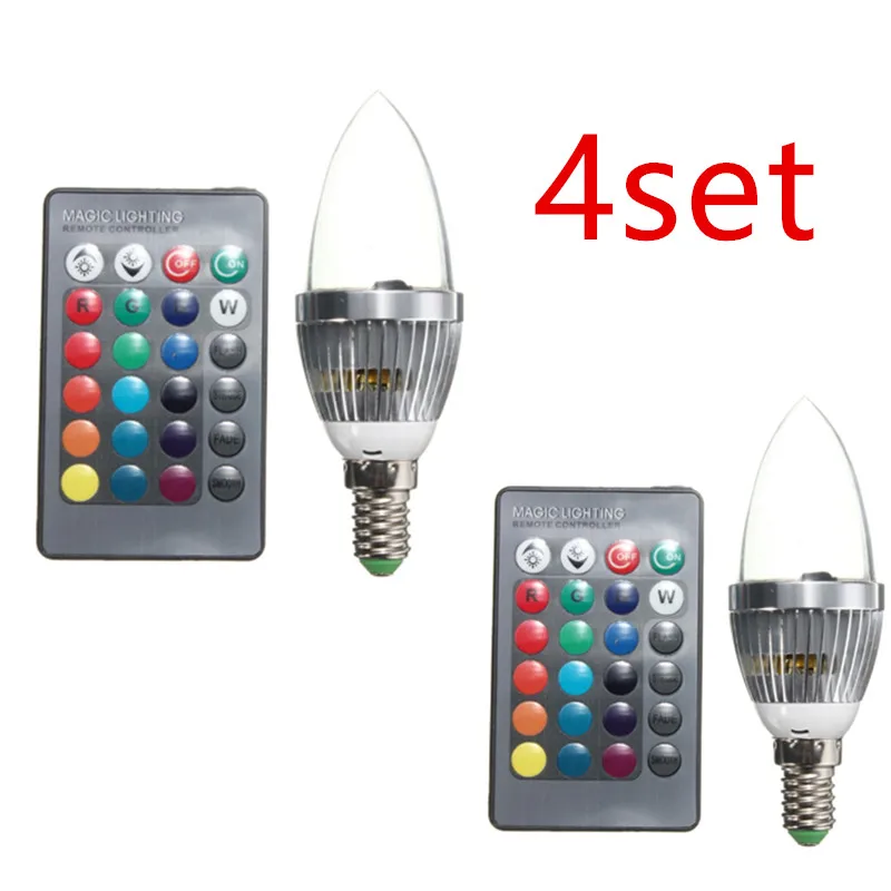 4set E14 RGB LED Light Bulb 16 Color Changing Candle Light Lamp Bulb+Remote Control Home RGB Wireless Led Lamp Bulb