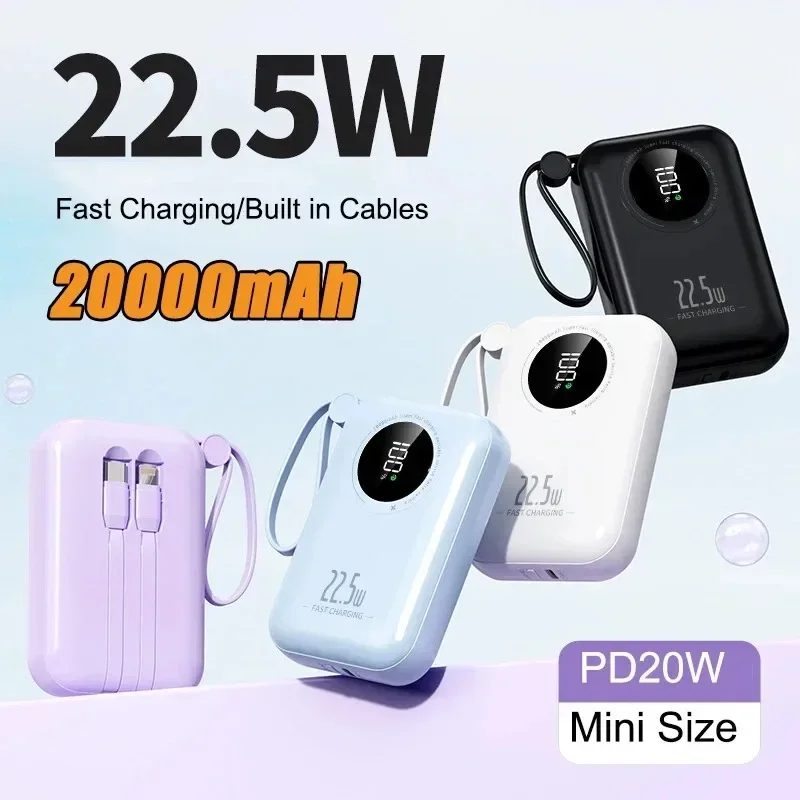 

Мини-Power Bank 22,5 Вт, 20000 мАч, портативное зарядное устройство с быстрой зарядкой, внешний аккумулятор Powerbank для iPhone, Xiaomi, Huawei, Samsung