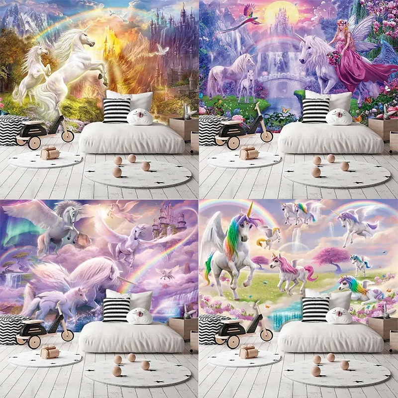 Fairytale Rainbow Unicorn Decorative Tapestry Home Wall Decor Office Living Room Tapestry