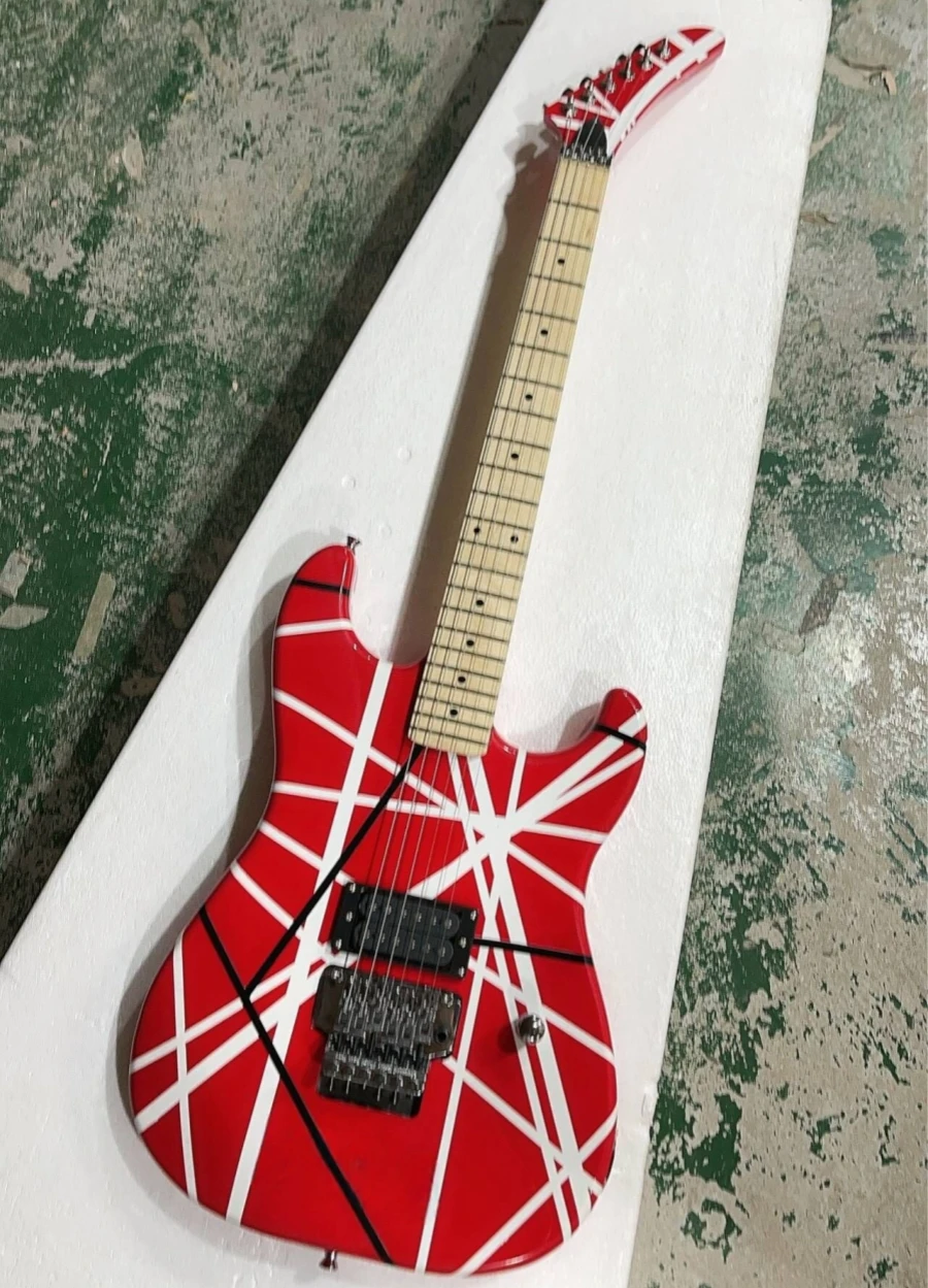 Flyoung Red Electric Guitar with Stripes,Chrome Hardware,Offer Customize