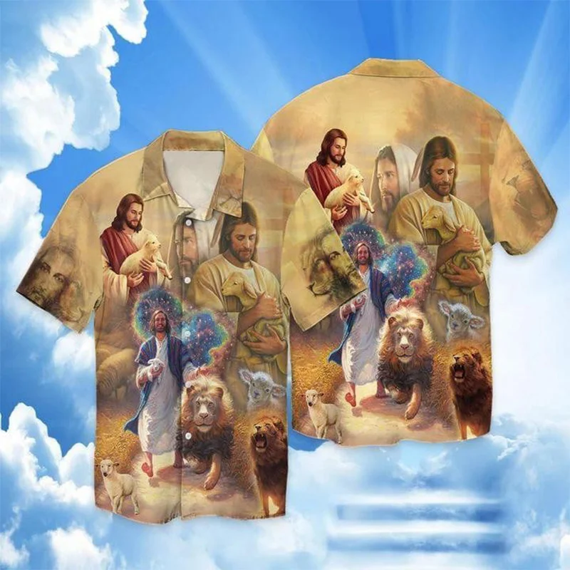 New Summer 3D Print Christian Jesus Shirts Children Fashion Streetwear Shirts Blouses Men Hawaiian Shirts Cool Vintage Clothing