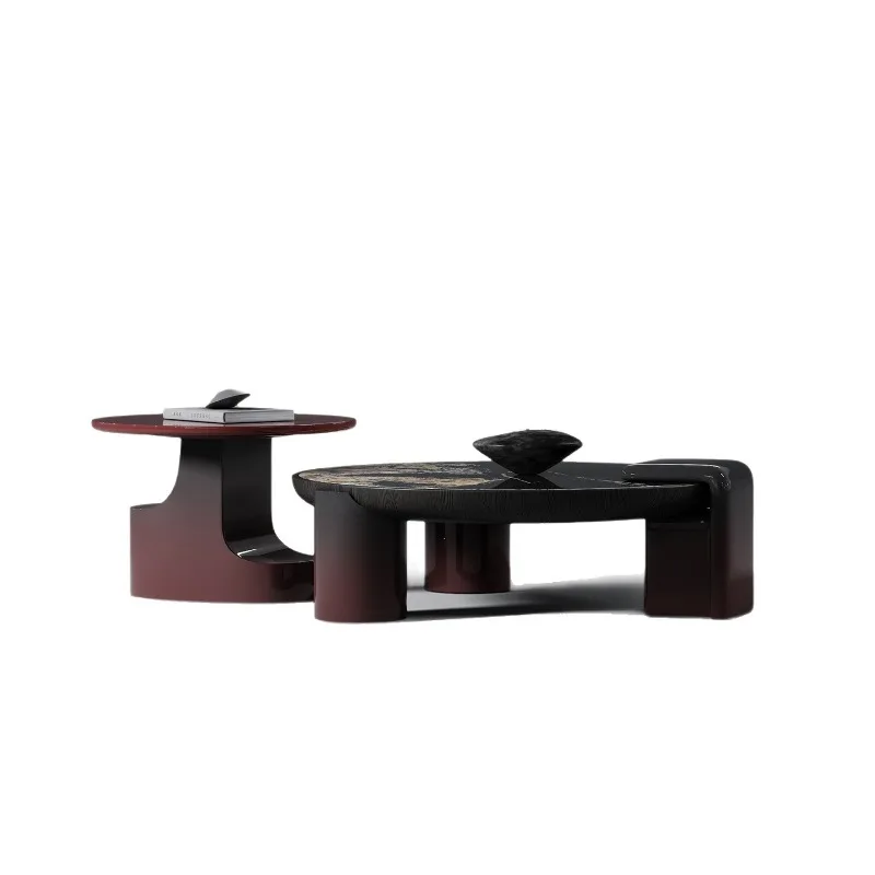 Italian minimalist rock slab coffee table living room home 2025 new high-end art round gradual change paint coffee table
