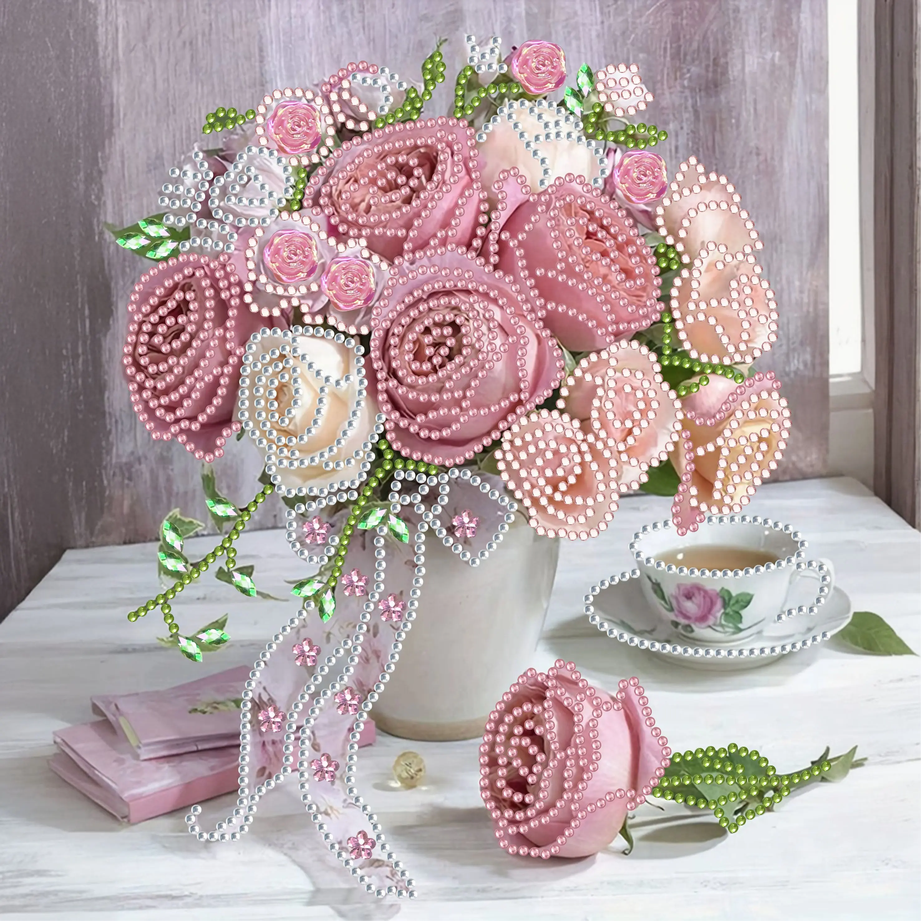 

CHENISTORY 5D DIY 5D DIY Partial Special Shaped Drill Diamond Painting Flowers Kit Round Drill Diamond Painting Home Decor 30x30