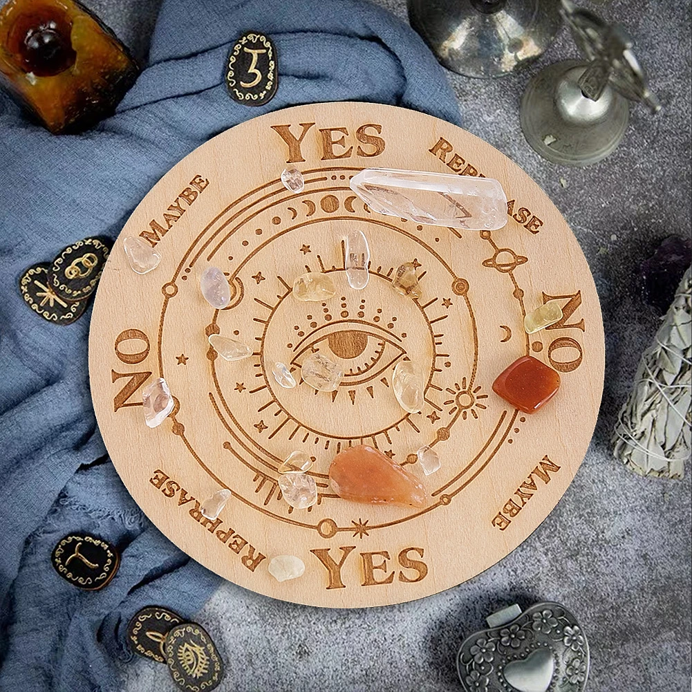 Round Wooden Boards Laser Carving Eye Providence Pendulum Board Magics Meditation Decision Plate Creative Witchs Altar Supplies