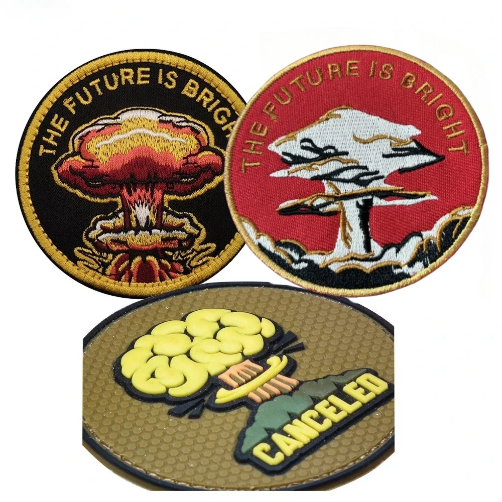 Canceled Nuclear Atomic Bomb Embroidered Patches PVC Hook&Loop Military Tactical Emblem for Jackets Backpack Clothes Stickers