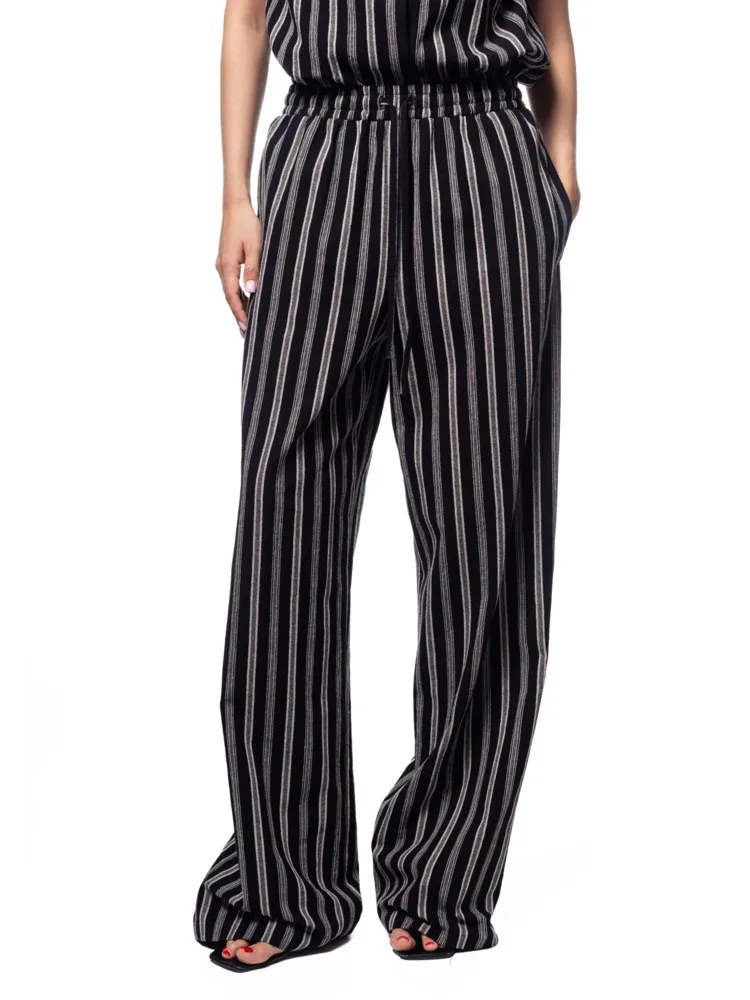 Laru Chinese Style Striped Suit Women Sleeveless Frog Button Stand Collar Vest Wide Leg Pants Vintage Casual Matching Outfit