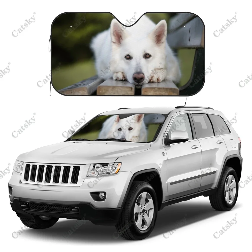 Animal Berger Blanc Suisse Car Windshield Cover Sun Shade Universal Folding Block UV Rays Sun Visor Protector for CARS SUV