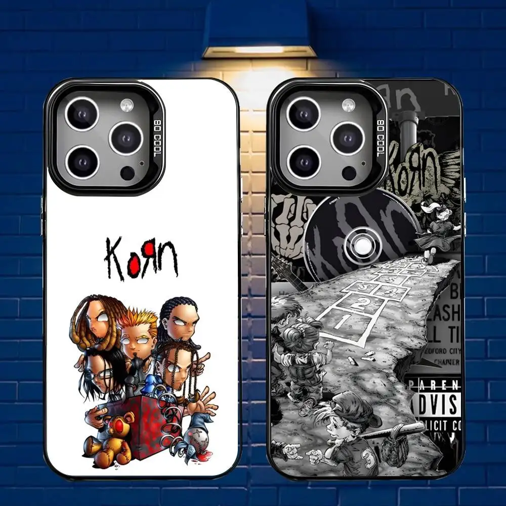 

K-Korn Rock Band Phone Case For iPhone 16,15,14,13,12,11,Mini,Pro,E,MAX Gray Matte Silicone Black Cover