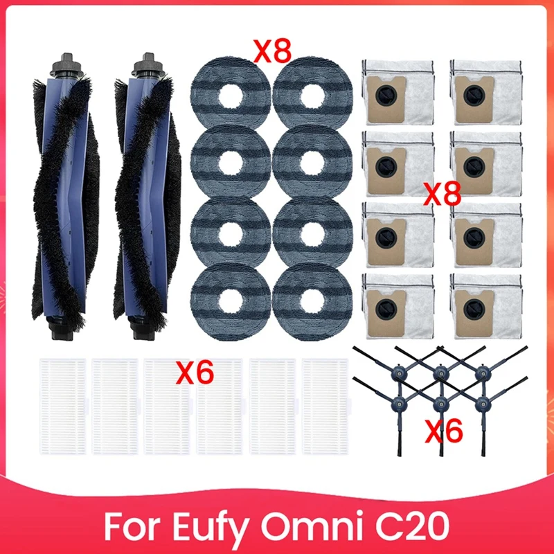 

30PCS Vacuum Brush Filter Dust Bag And Mop Cloth Set For Eufy Omni C20 Vacuum Cleaner Accessories Replacement Parts