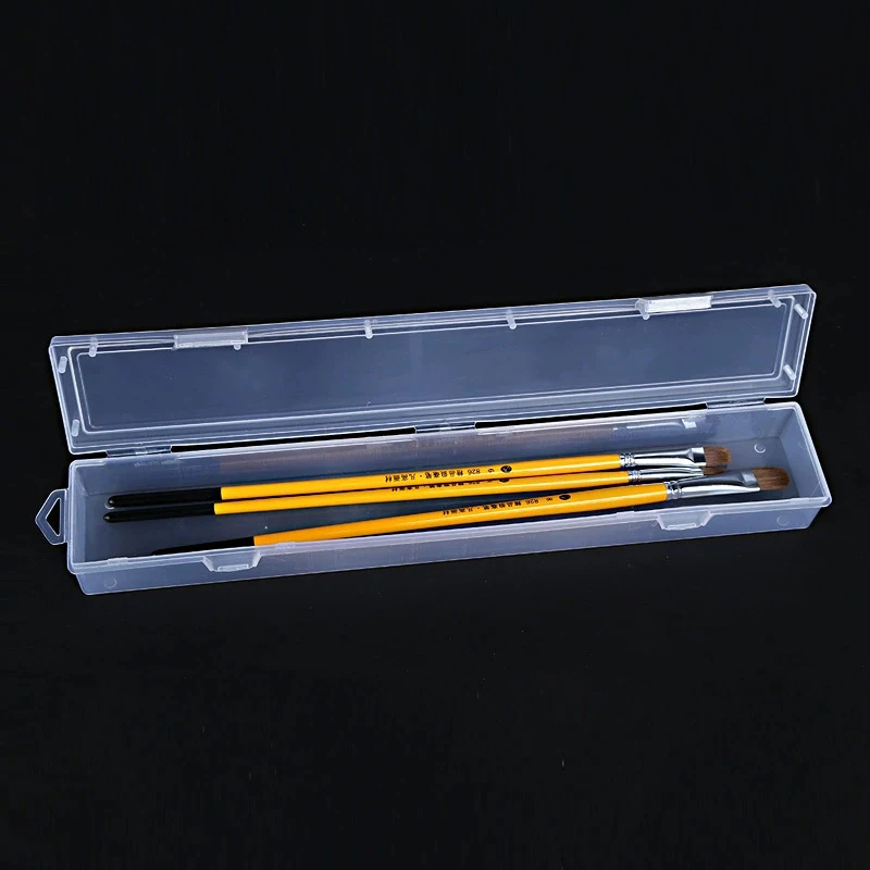 1Pc Transparent Brush Painting Pencils Storage Box Watercolor Pen Container Drawing Tools Bin Sturdy Plastic Stationery Storage