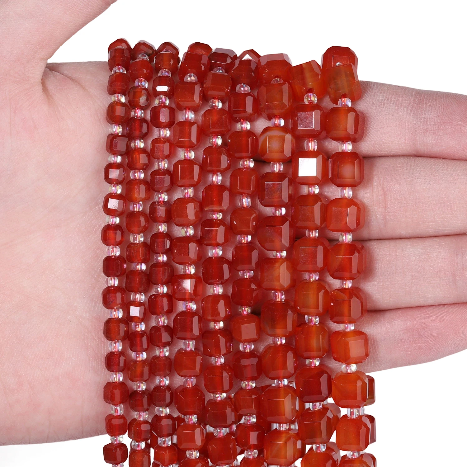 5,5-10mm A+ Facettierte Würfel Naturstein Rote Karneol-Perlen Quadratische Abstandsperlen für Schmuckherstellung DIY Armbänder Zubehör – Detail 7
