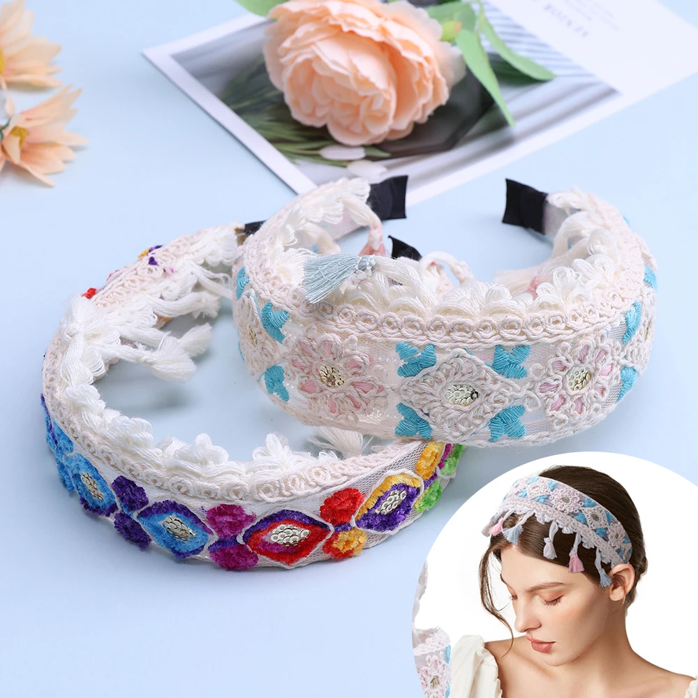 

New Fashion Women's Hair Accessories Flower Tassels Bohemia Turban Center Knot Casual Hairband For Women Headband Headdress Gift