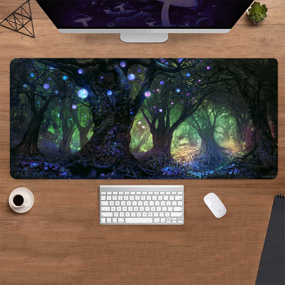 Imagem -02 - Anti-slip Gaming Mouse Pad para Gamer Teclado Doméstico Grande Tapete de Borracha Natural Anime Mousepad Floresta Mágica