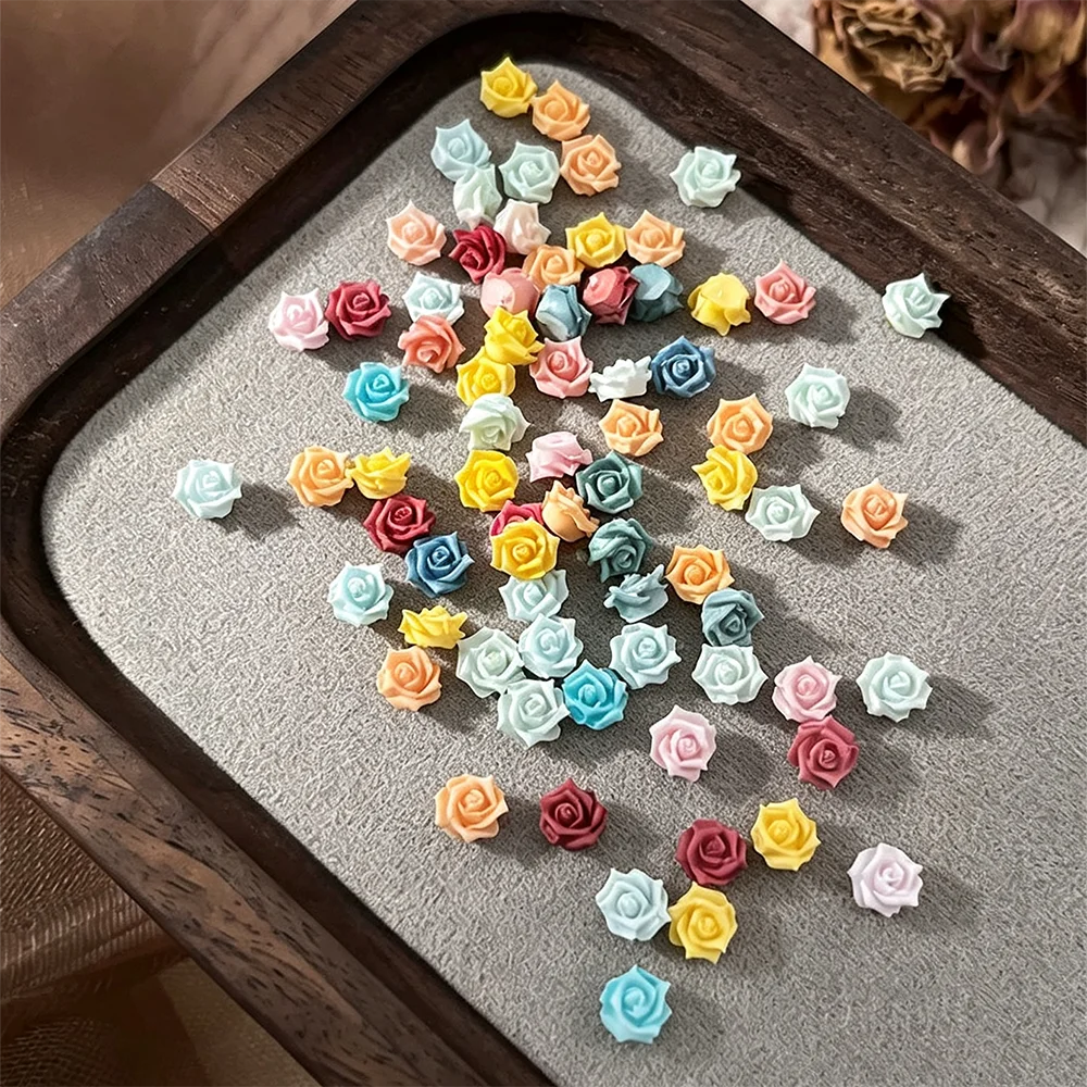 50PCS 3D Mini Resin Rose Nail Art Charms Mixed Color Flatback Simulation Flower Nail Ornaments DIY Manicure Handmade Supplies *&