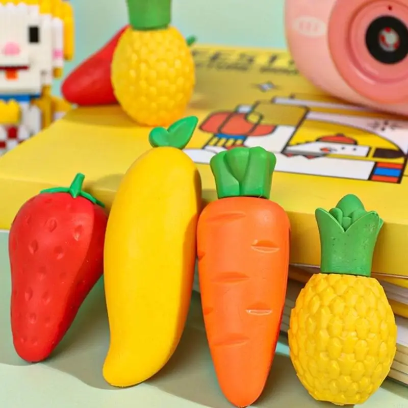 3Pcs Fruit Vegetable Shaped Erasers Large Size Rubber Erasers For Kids Student Drawing Sketching School Offices Supplies 