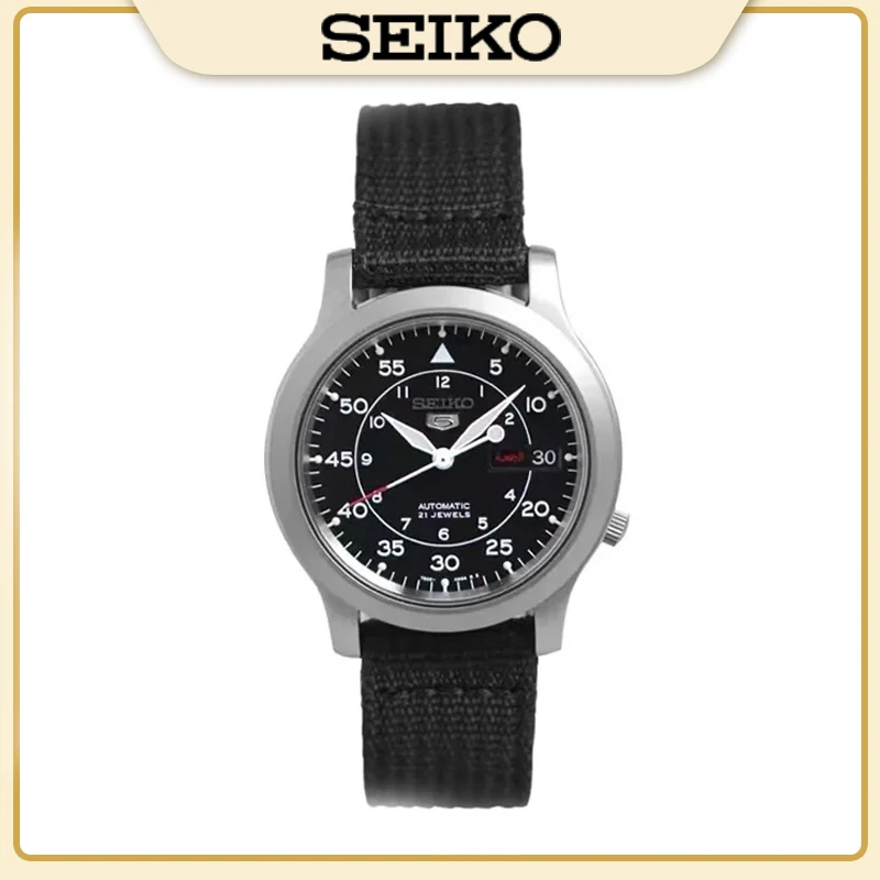 Seiko-男性用自動ステンレススチール腕時計,グリーンキャンバス,クォーツ,ラグジュアリー,防水,腕時計,5,オリジナル,snk805