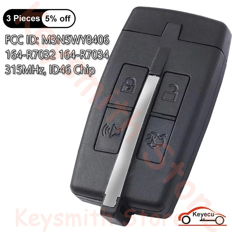 KEYECU 4 Buttons 315MHz ID46 Chip for Lincoln MKS MKT for Ford Taurus 2009 2010 2011 2012 Auto Smart Remote Key Fob M3N5WY8406