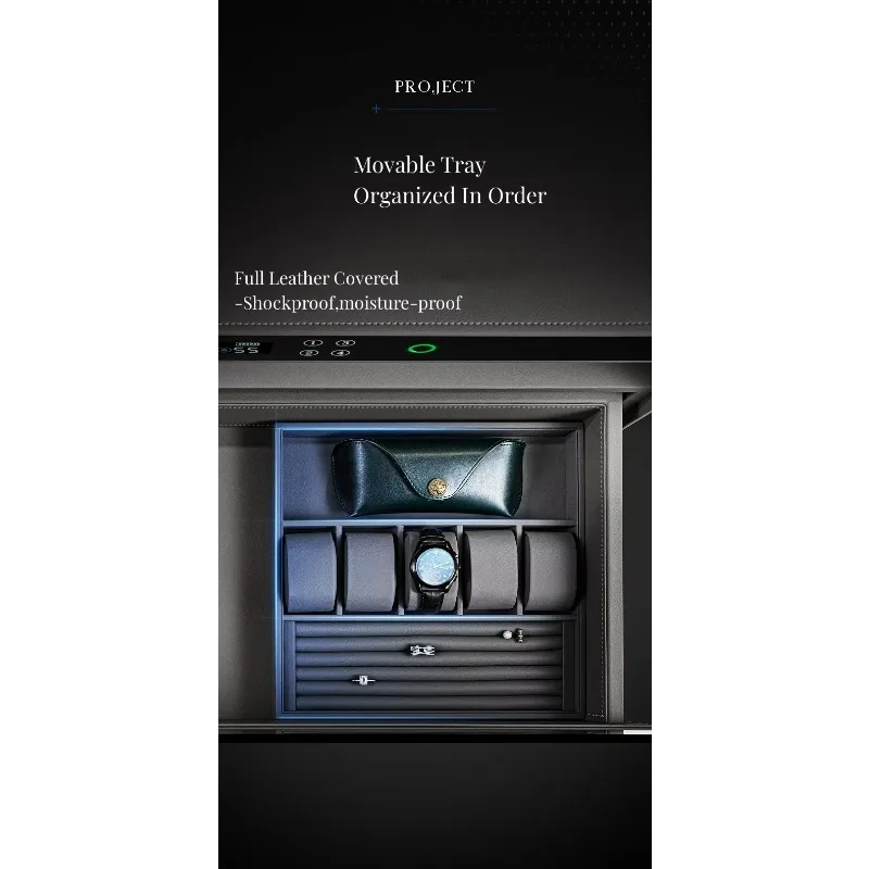 

Биометрический сейф, 2-слойное стеклянное окно, вращающийся витрина, защитный замок для хранения для домашнего офиса, коллекция ювелирных часов