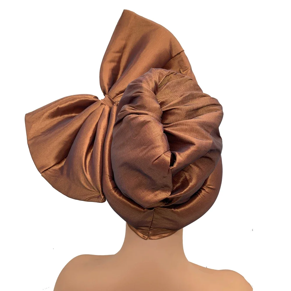 Gorros de turbante con lazo grande para mujer, tocado de diamantes de imitación de lujo, tocado de Gele automático africano, envolturas para la cabeza, sombreros de fiesta nigerianos