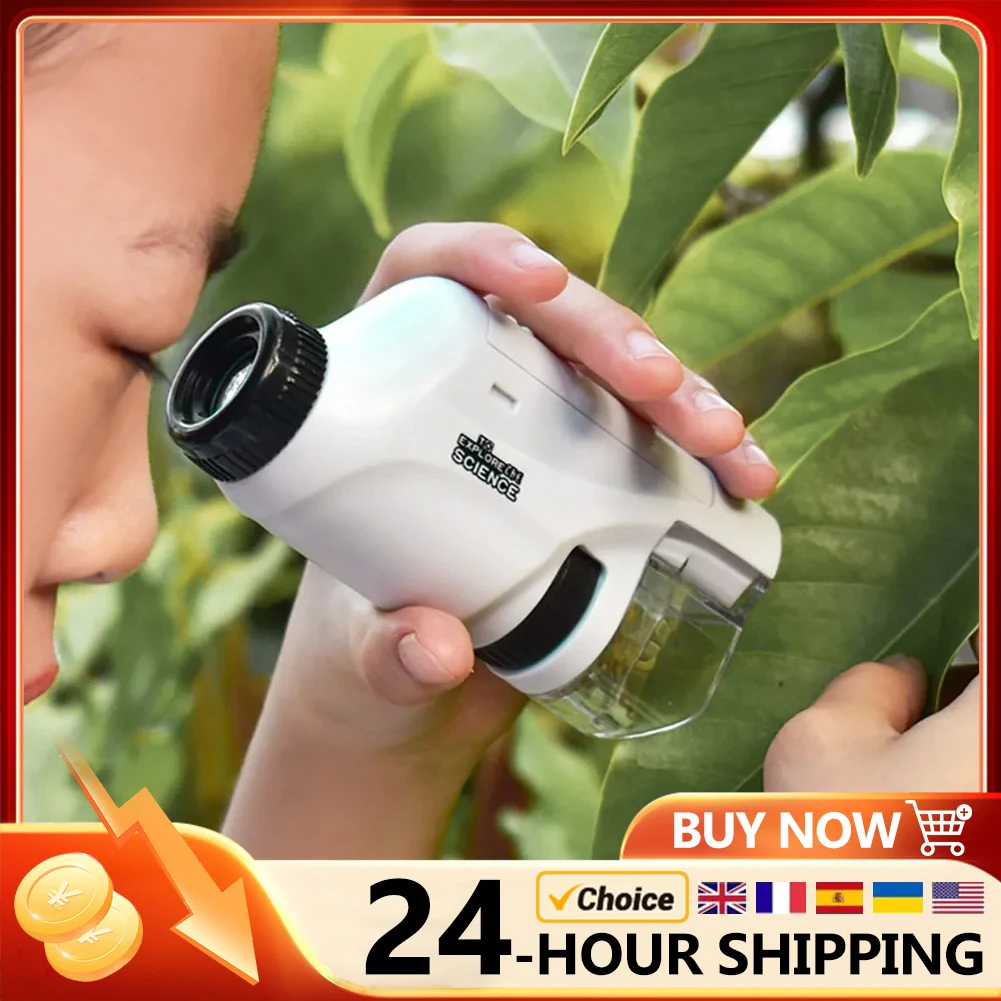 Mini Bolso Handheld Microscópio Kit Alimentado por Pilhas Ciência Biológica Led Lab Light 60x120x Ciência Biológica