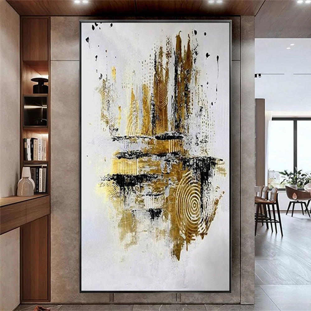 

Handmade Canvas Artwork Oil Paintings Abstract In Gold And Gray Home Decor Painting Luxurious Wall Art Pictures For Living Room