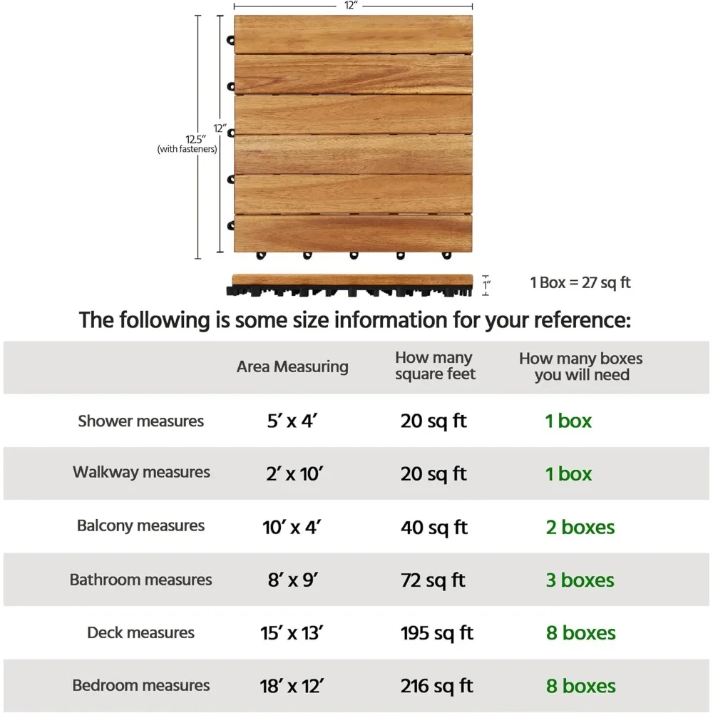 54PCS Acacia Wood Interlocking Flooring Tiles Waterproof Flooring for Outdoor & Indoor Patio, Balcony, Garden, Poolside