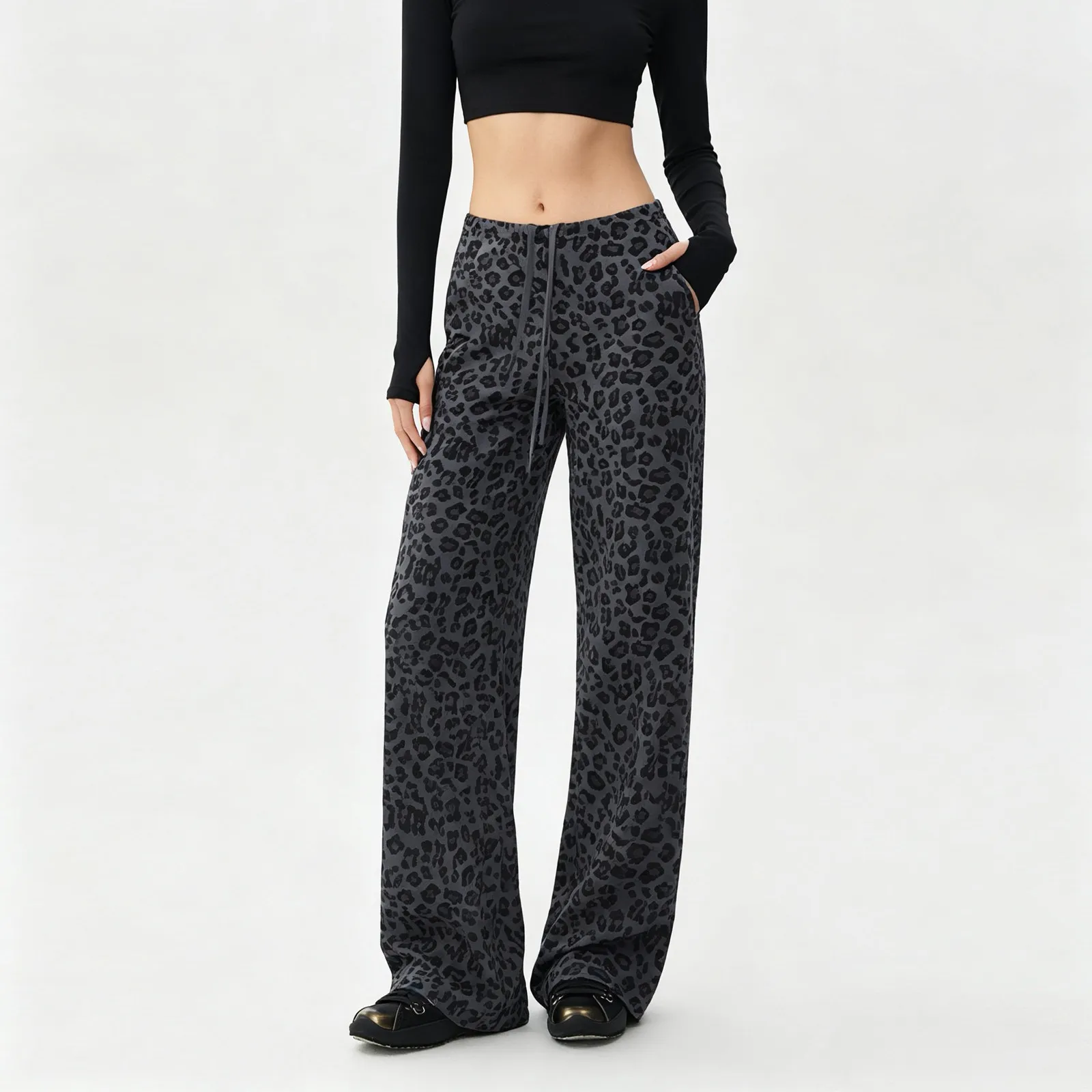 Leopard Print Straight-leg Pants for Women Leggings High-waisted Loose Drape Sports Pants Women's Fitness Slimming Yoga Pants