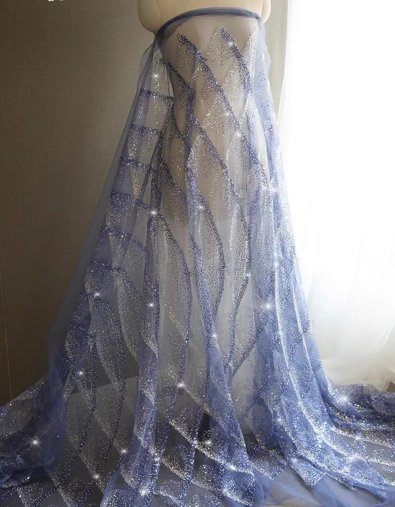 

1yard new soft mesh fabric 3D nail bead embroidery telas Wedding Dress cheongsam fabrics for clothing