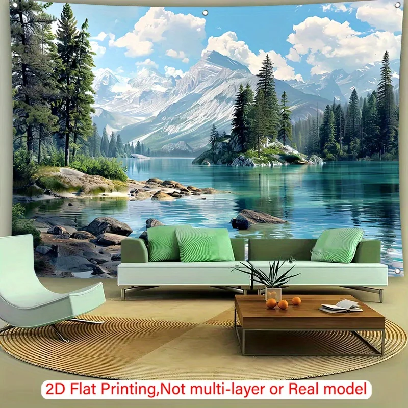 Premium Scenic Mountain Lake Tapestry Wall Hanging Boho Nature Decor Wilderness Forest View Room Decoration Art Poster Bohemian