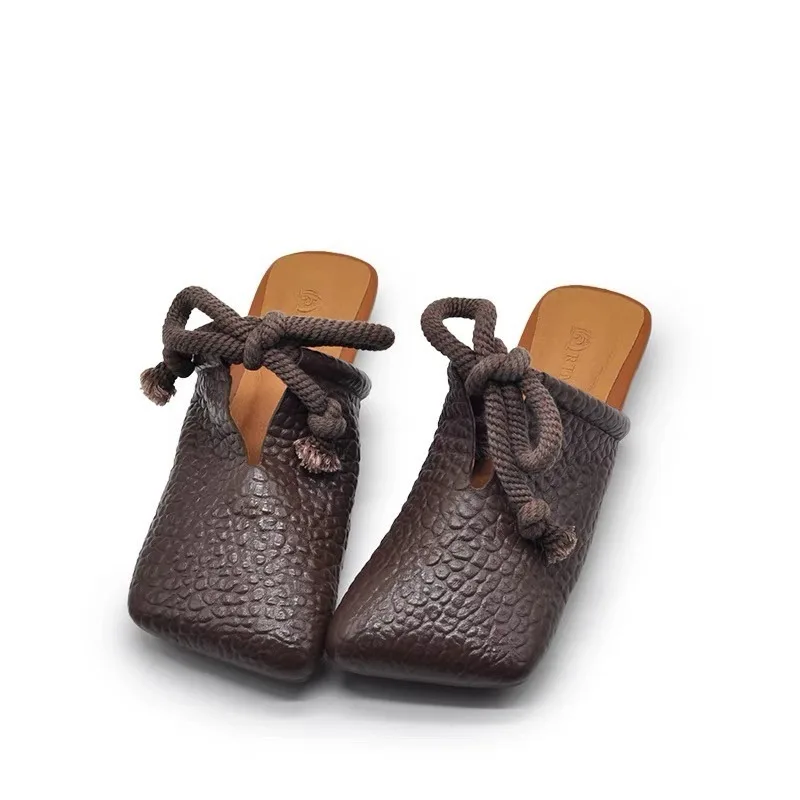 ساحة تو الشقق النعال النساء مصمم البغال أحذية موضة صندل كاجوال 2025 الصيف Slingback الوجه يتخبط Sandalias De Mujer #2