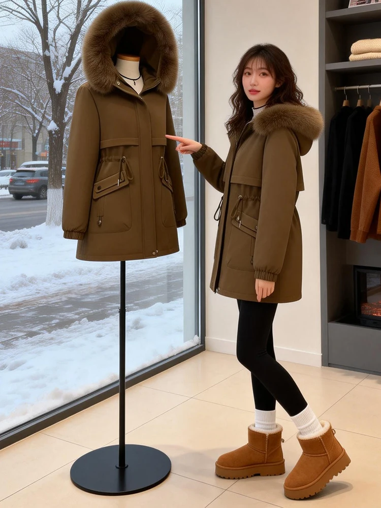 

Утепленная женская зимняя куртка из искусственного меха и пуха, новая модель, свободный крой, корейский стиль, для повседневной носки