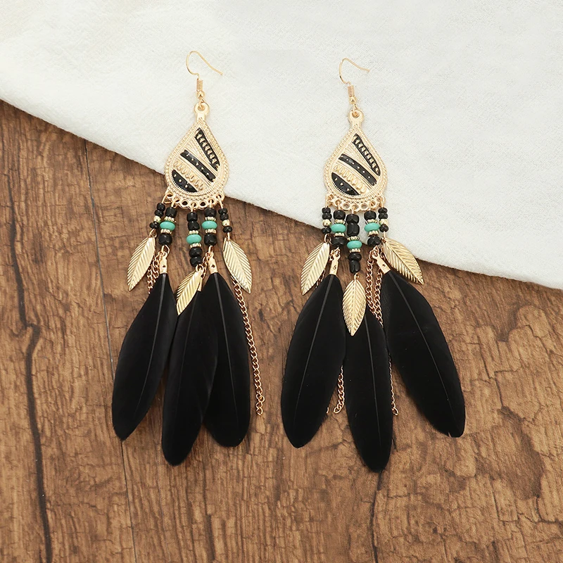 Boho Lange Feder Baumeln frauen Ohrringe Strand Lange Quaste Perlen Handgemachte Blume Emaille Ohrringe Braut Hochzeit Pendientes Mujer – Detail 26