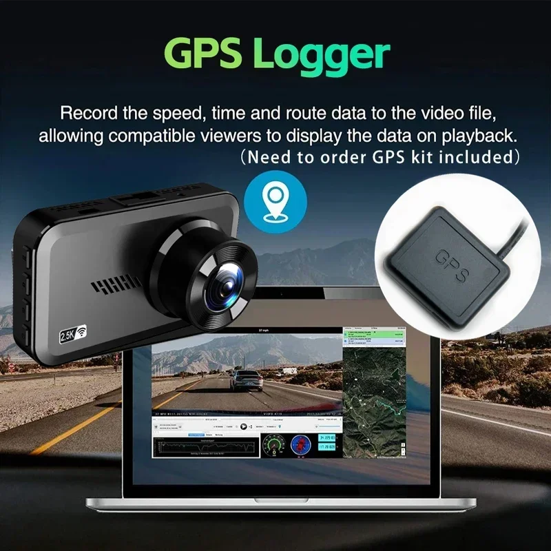 2.5K 2560*1440P UHD Traço Cam GPS Rastreador Gravador De Vídeo Do Carro Visão Noturna Suporte 1080P Câmera Traseira WiFi 24 Horas Monitor de Estacionamento