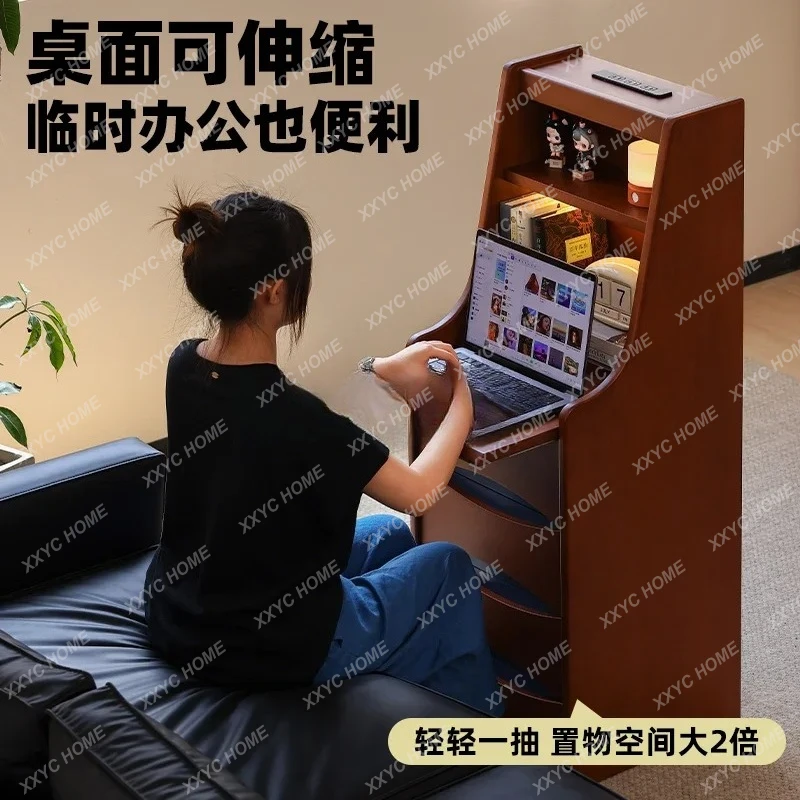 A  Retro mobile side cabinet, bedroom bedside table, small vanity table, multi-functional storage, secretary cabinet
