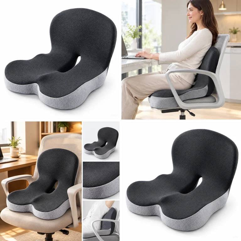 HTMCK Memory Foam Lumbar Support Waist Pillow Car Seat & Office Chair Cushion Car Accessories image 2