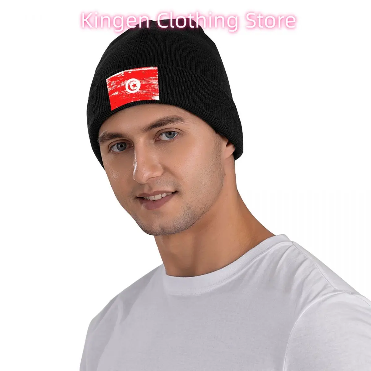 مخصص خمر تونس العلم قبعة قبعة للجنسين شتاء دافئ بونيه أوم محبوك قبعة الهيب هوب Skullies Beanies قبعات للرجال والنساء #2
