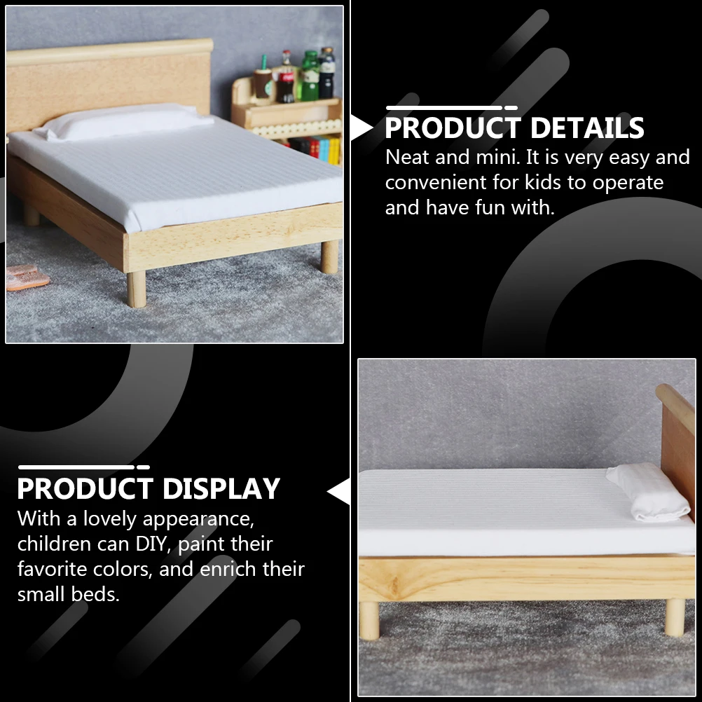 

Mini Double Bed Miniature Accessory Twin Accessories Simulation Dollhouse Oak Child