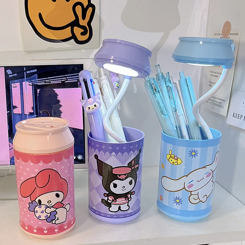 Hot Sanrios Hellokitty Pen Holder Night Light Desk Lamp Kuromi Coke Cans Retractable Led Ornament Multi-Functional Learning Lamp