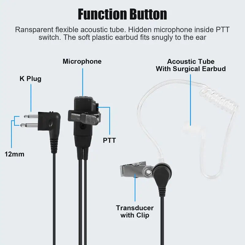2-Pin Walkie Talkie Earpieces Portable Air Tube Headphones Two Way Radio Long Lasting Quansheng UV-K5 UV-13 DM-1701 UV-5R